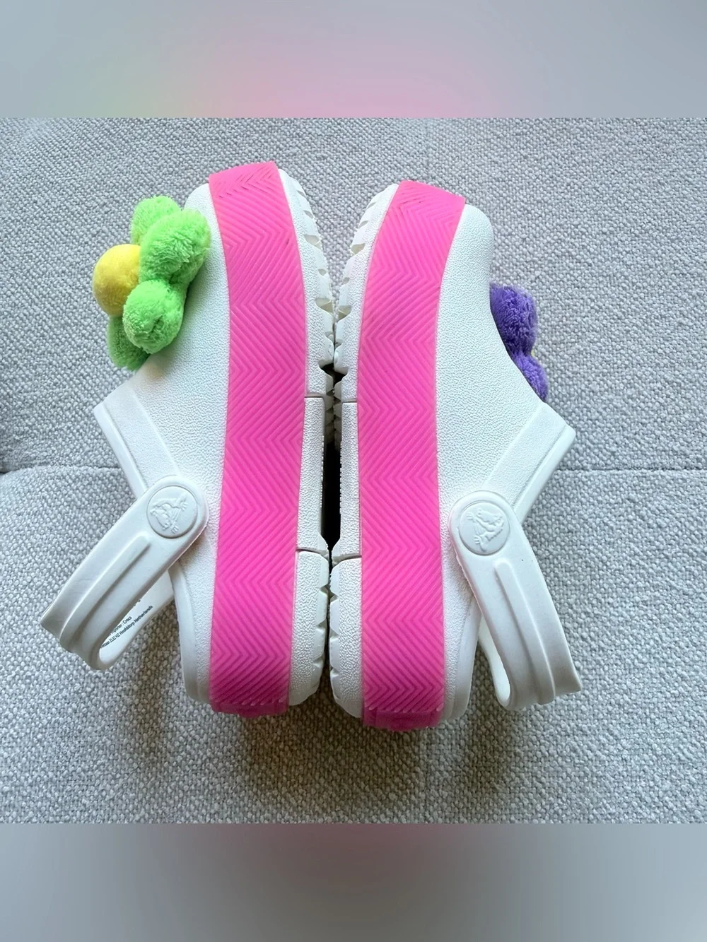 Crocs white/ pink light up shoes with flowers toddler size 6